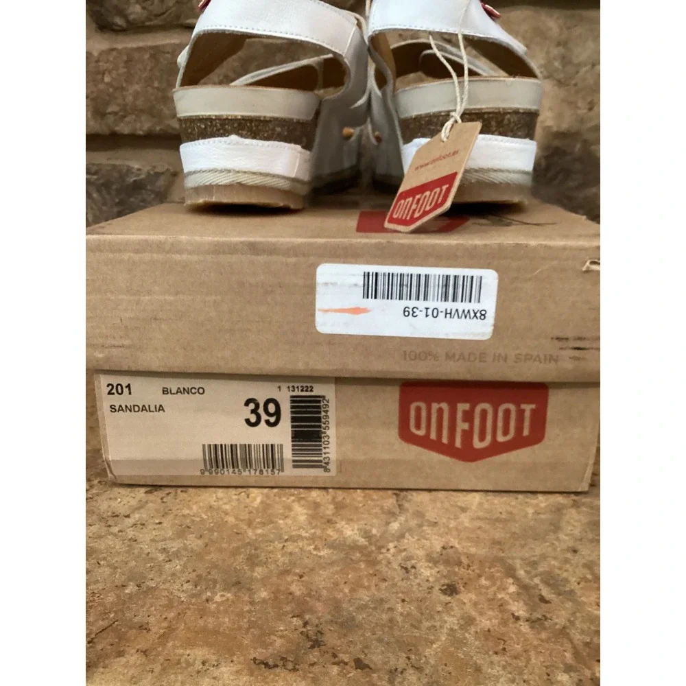 On Foot Zen 201 Blanco White Leather Platform Sandals Spain Womens 39 NEW